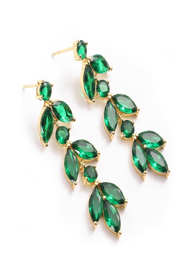 GAOKOXI Green Emerald Cubic Zirconia Wedding Earrings for Bridal Elegant Rhinestone Crystal Drop Dangle Earrings for Women Bridesmaids Guest Party Prom Jewelry Trendy - Image 1